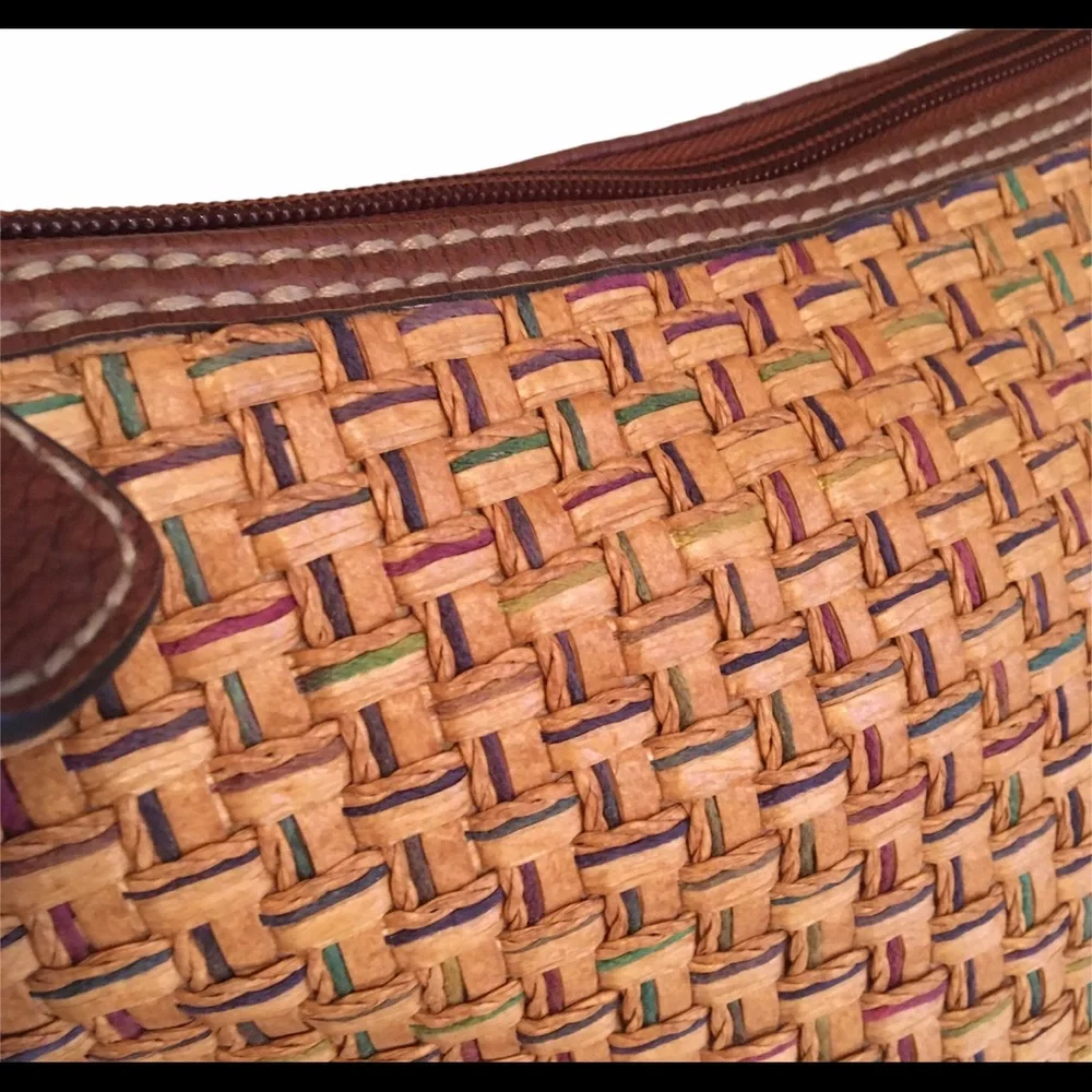 Fossil Vintage Straw Leather Satchel with Key